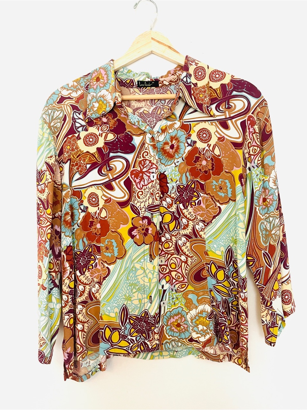 Loco LINDO Vintage  Floral Button-Front 100% rayon Women's Top -